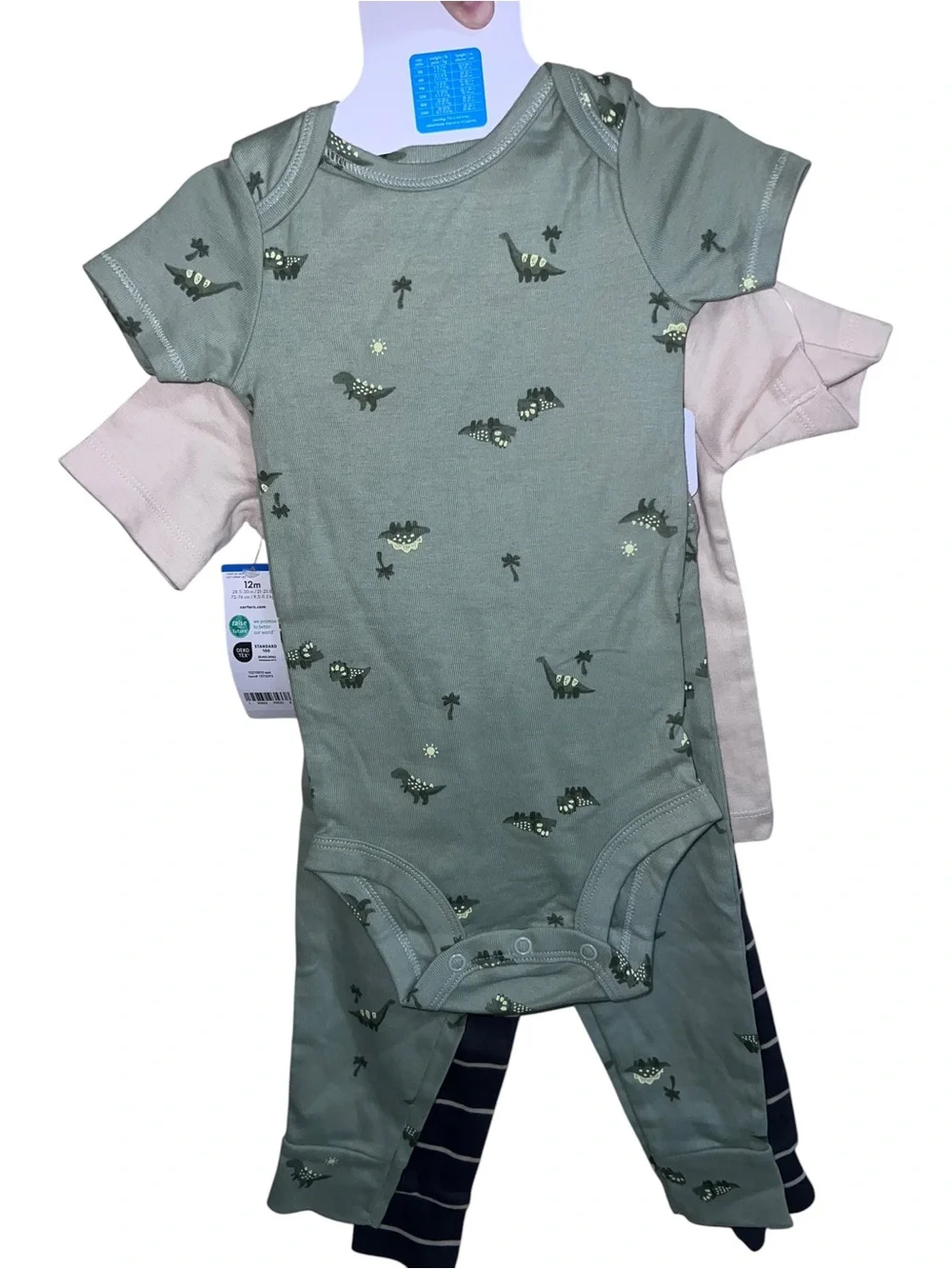 Carter's Sage, Cream & Navy Dino 4 Piece Baby Set